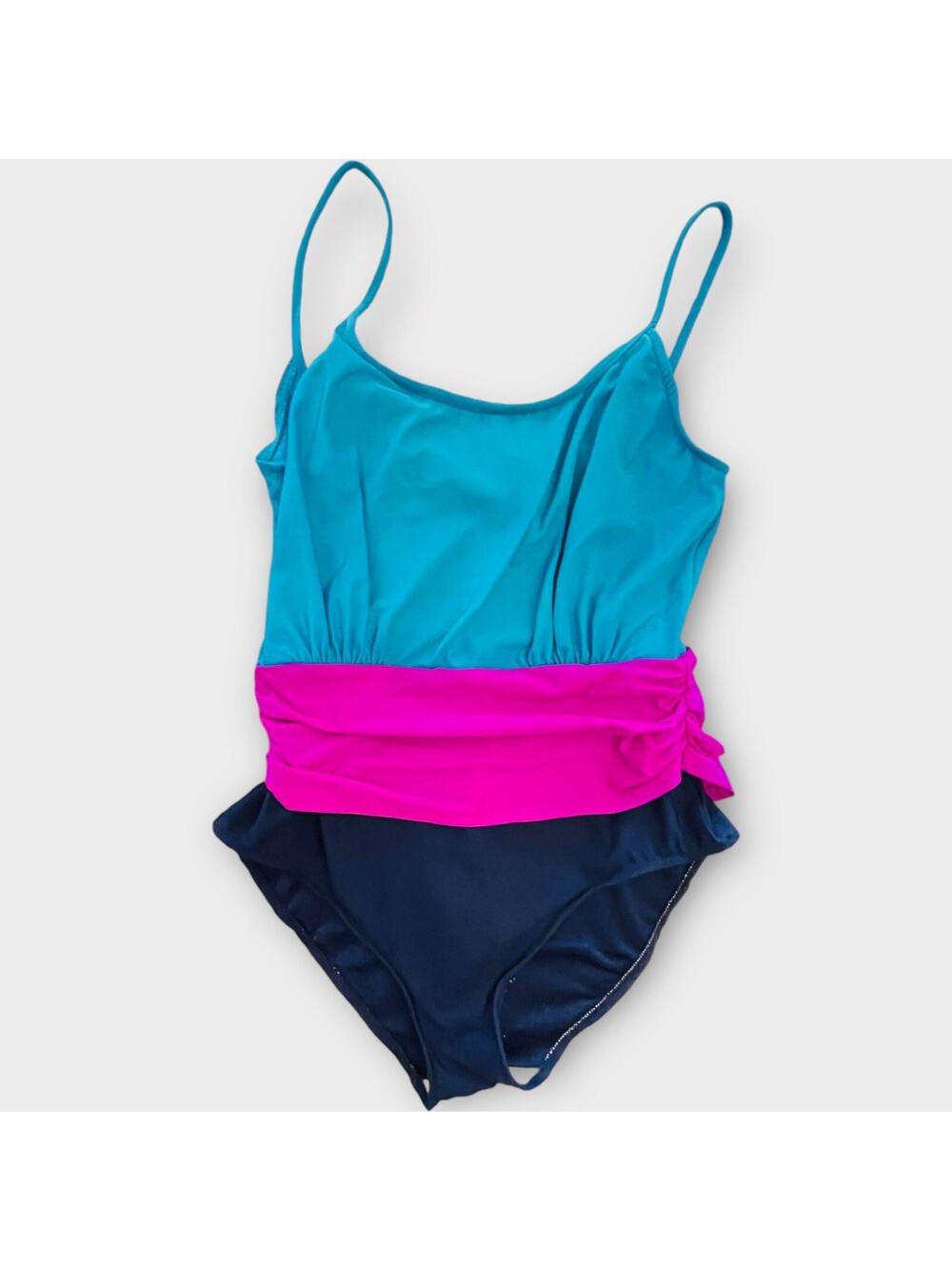 Vintage 80s 90s Robby Len Colorblock One Piece Aerobics Style Swimsuit Ruched